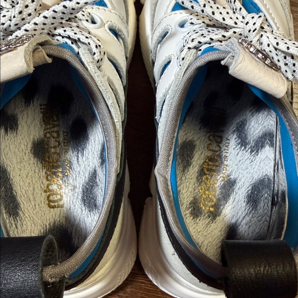 Roberto Cavalli Kids White Sneakers with Blue & Black Accents - Picture 7 of 11